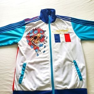 Ed hardy track coat france flag and skull medium